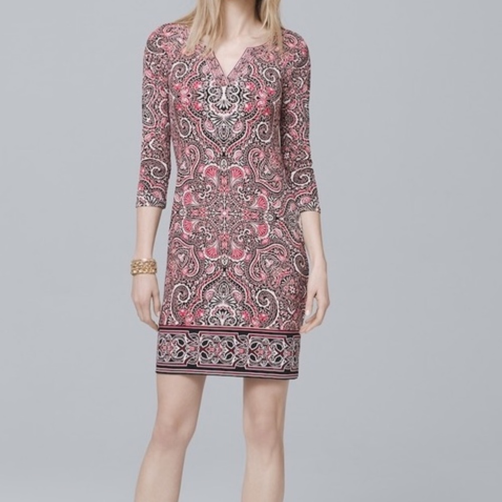 White House Black Market 3/4 Sleeve Paisley Knit Shift Dress